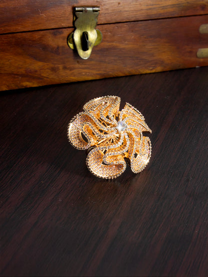 Rose Gold Plated AD Floral Cocktail Adjustable Ring