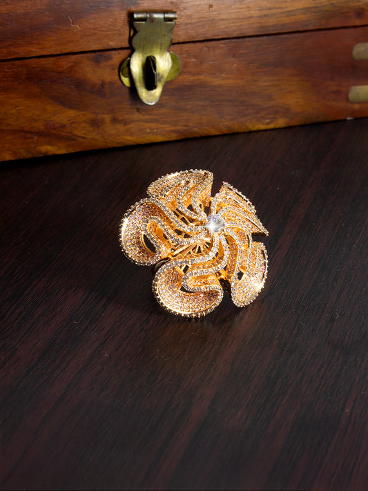 Rose Gold Plated AD Floral Cocktail Adjustable Ring