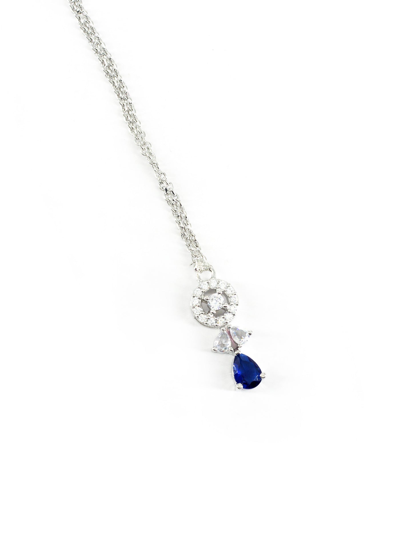 Silver Plated Blue AD Maang Tikka for Women