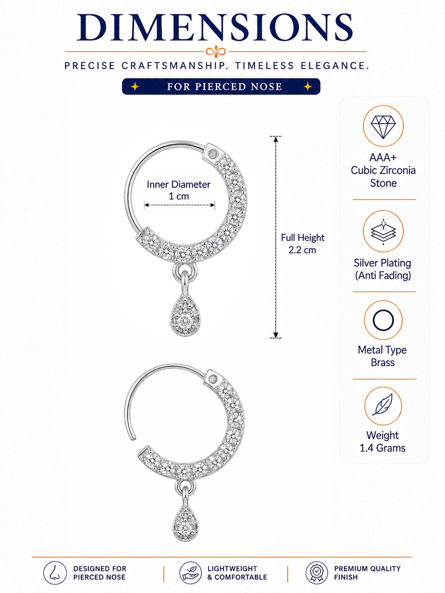 Silver Plated AD Small Nosering for Women