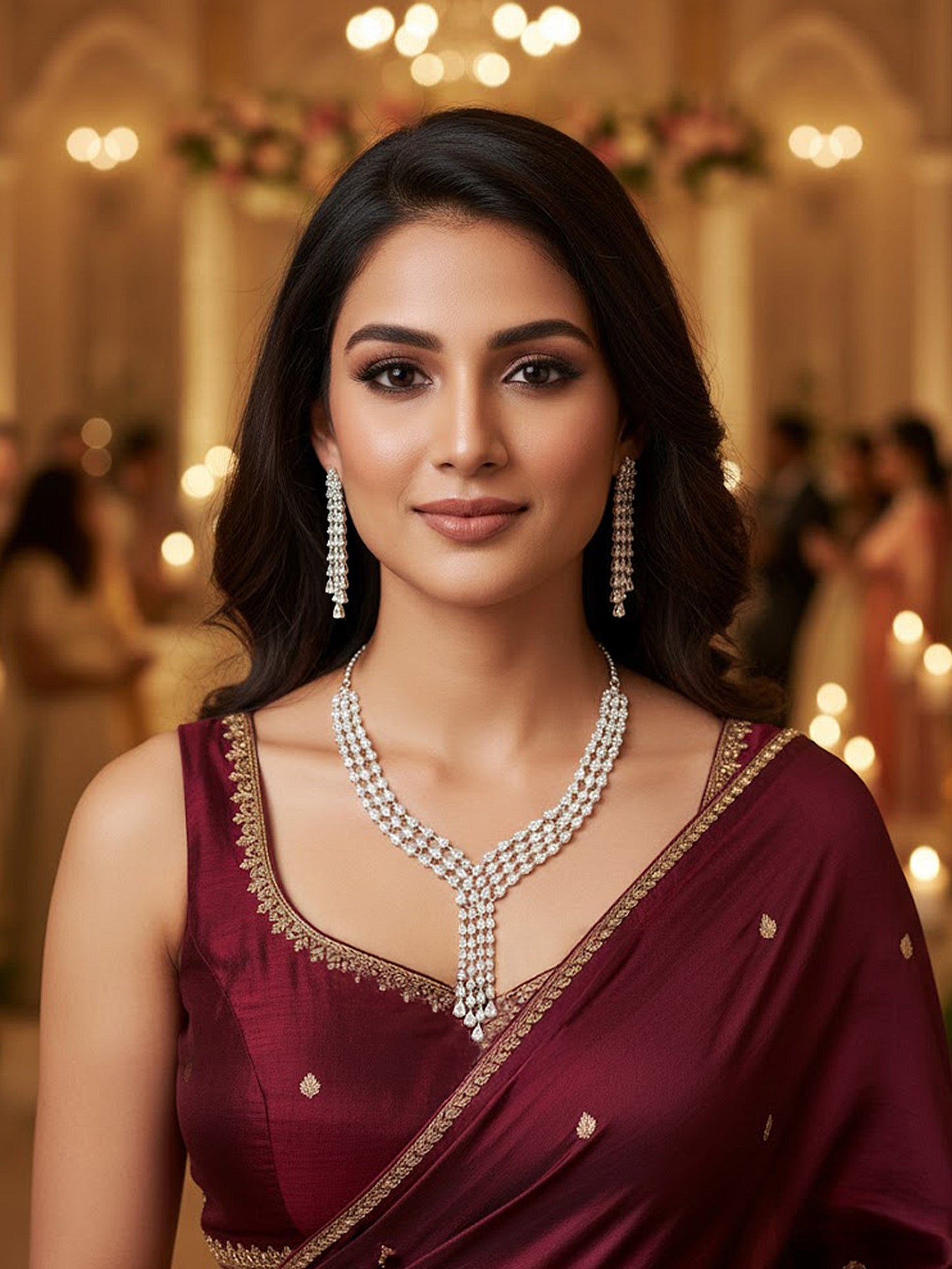 Silver Plated American Diamond Designer Jewellery Set for Women