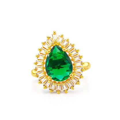 Gold Plated Green AD Adjustable Ring for Women