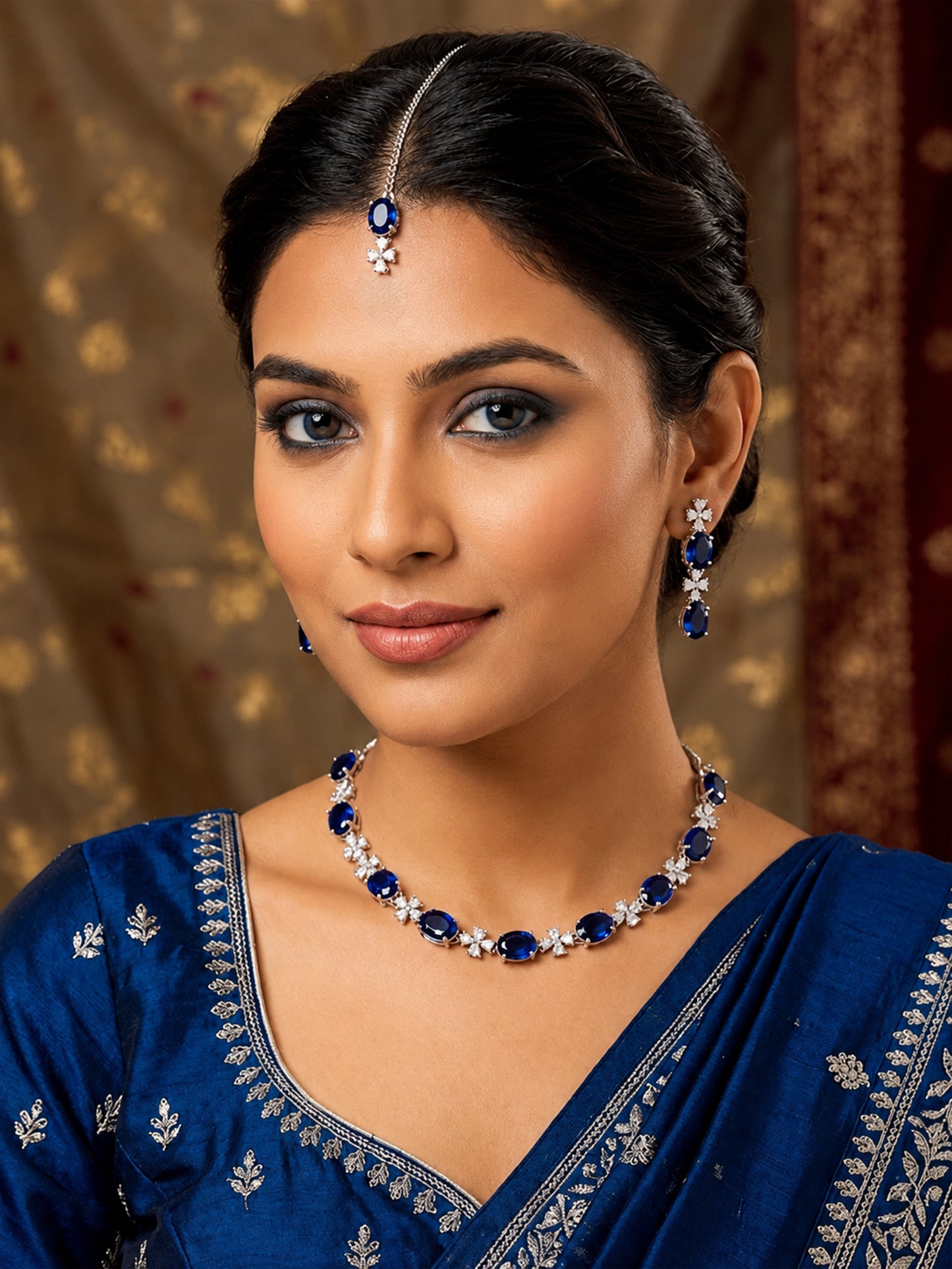 Silver Plated Blue AD Jewellery Set for Women
