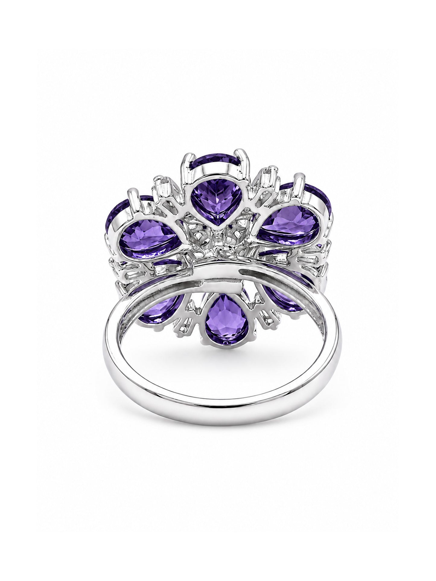 Silver Plated Purple AD Floral Finger Ring for Women