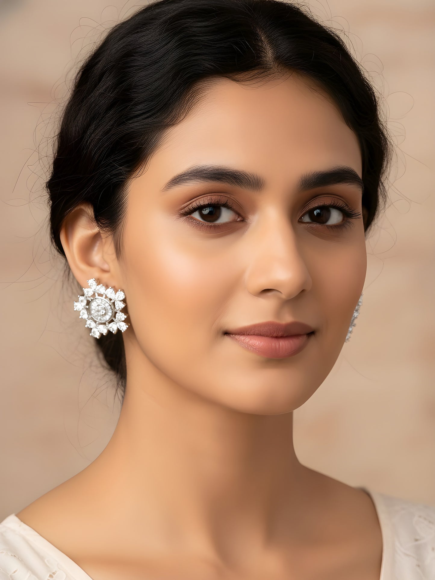 Silver Plated AD Floral Earrings for Women