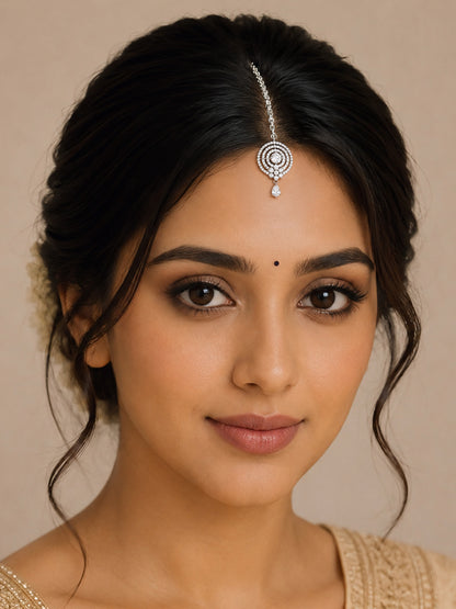 Silver Plated AD Maang Tikka for Women