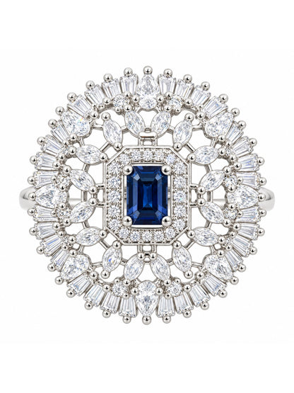 Silver Plated Blue AD Finger Ring for Women