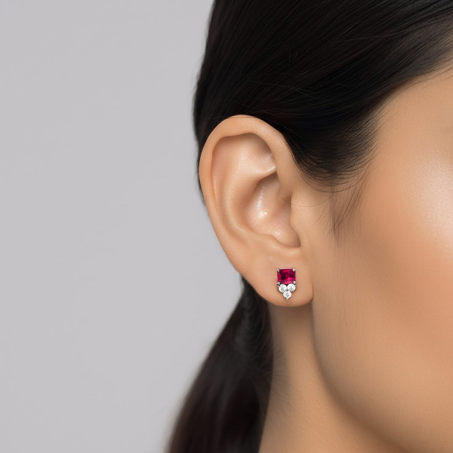 Rhodium Plated Red AD Studs for Women