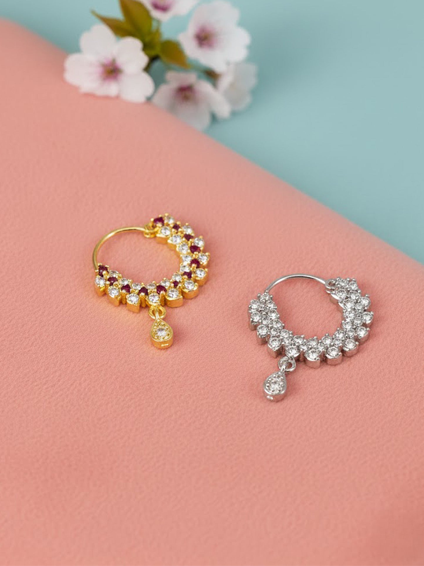 Set of 2 American Diamond Nose Ring for women