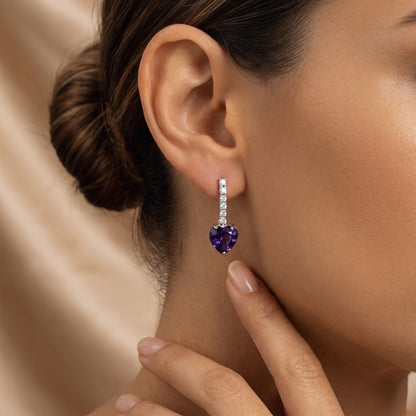 Silver Plated Purple Heart AD Drop Earrings for Women