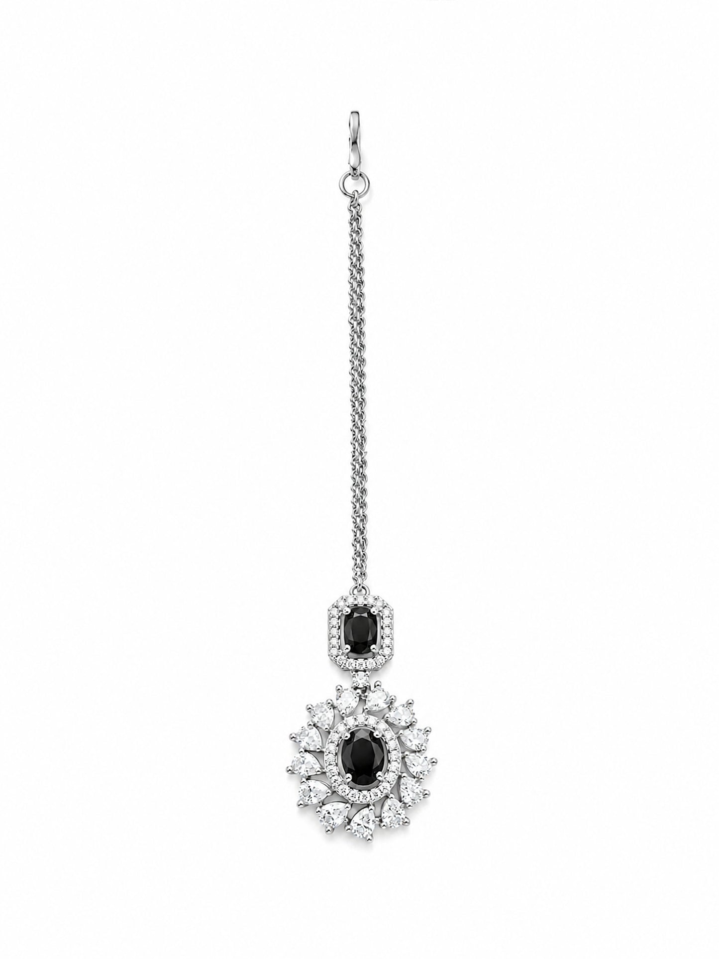 Silver Plated Black AD Maang Tikka for Women