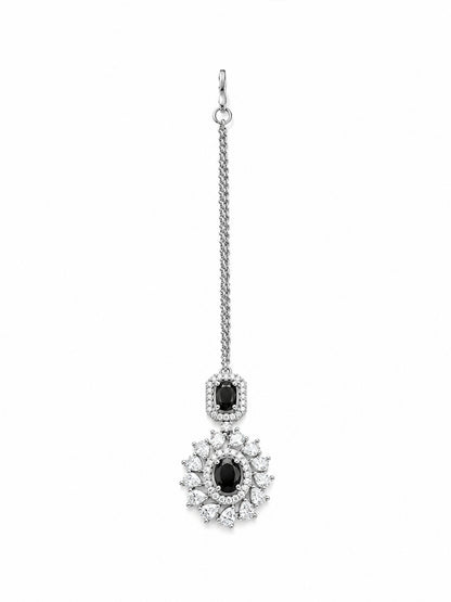 Silver Plated Black AD Maang Tikka for Women