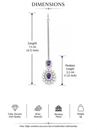 Silver Plated Purple AD Maang Tikka for Women