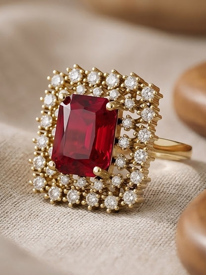 Gold Plated Red AD Adjustable Ring for Women