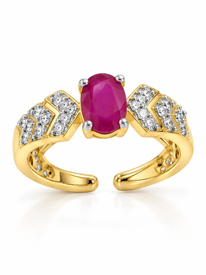 Gold Plated Ruby AD Finger Ring for Women