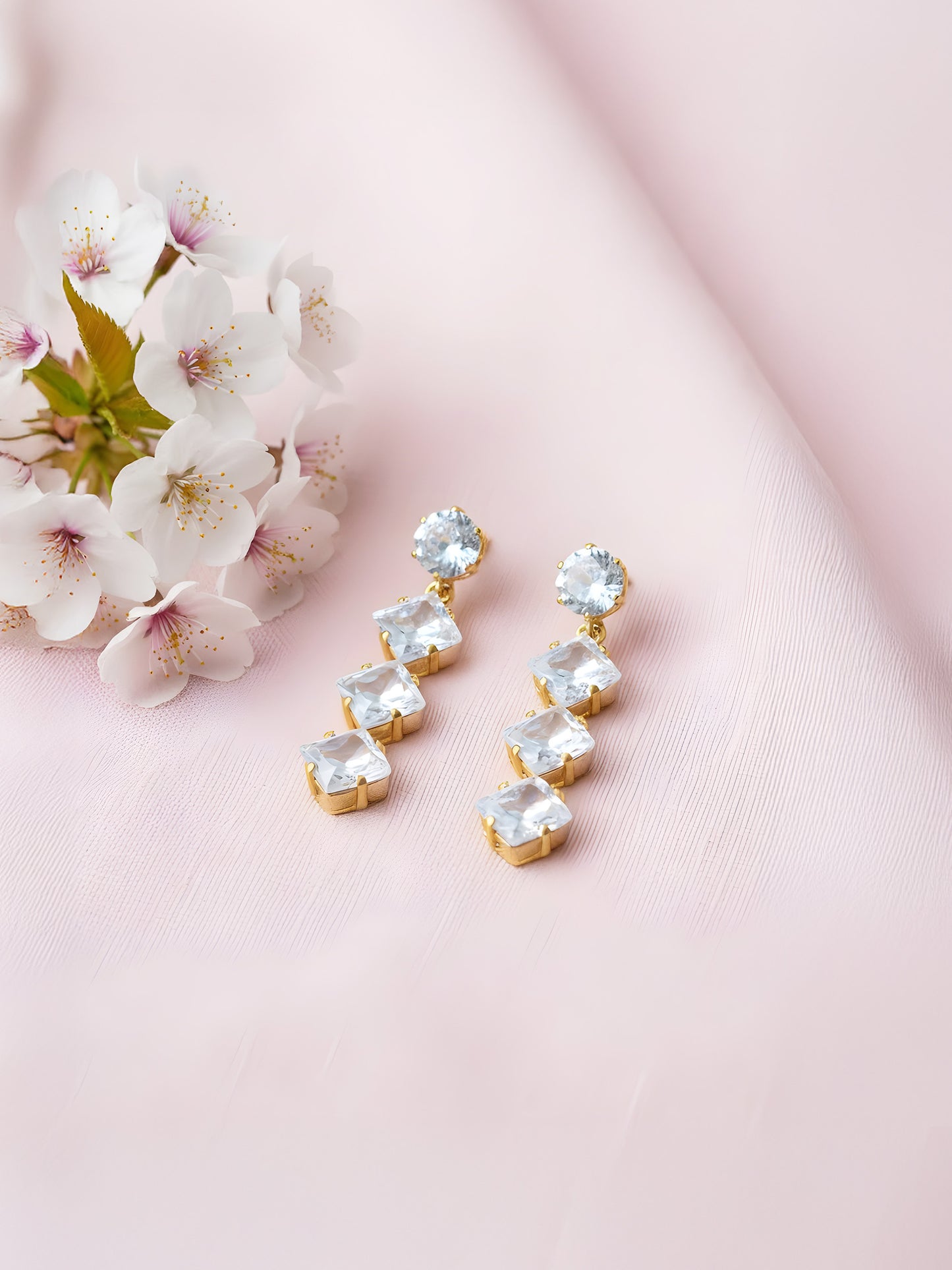 Gold Plated White AD Square Drop Earring for Women