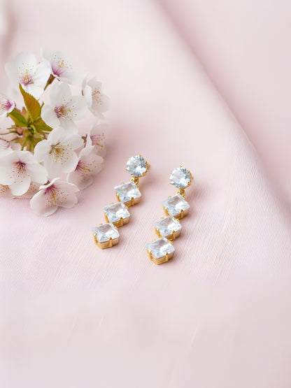 Gold Plated White AD Square Drop Earring for Women