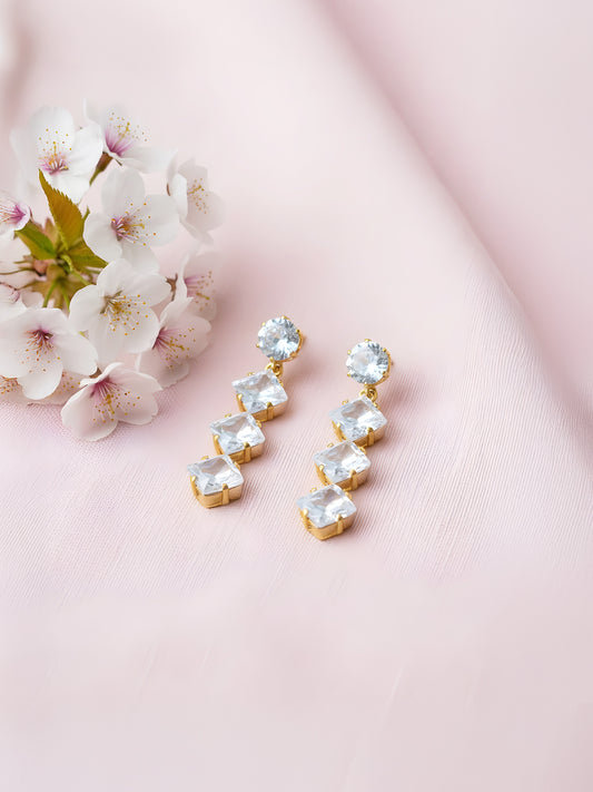 Gold Plated White AD Square Drop Earring for Women