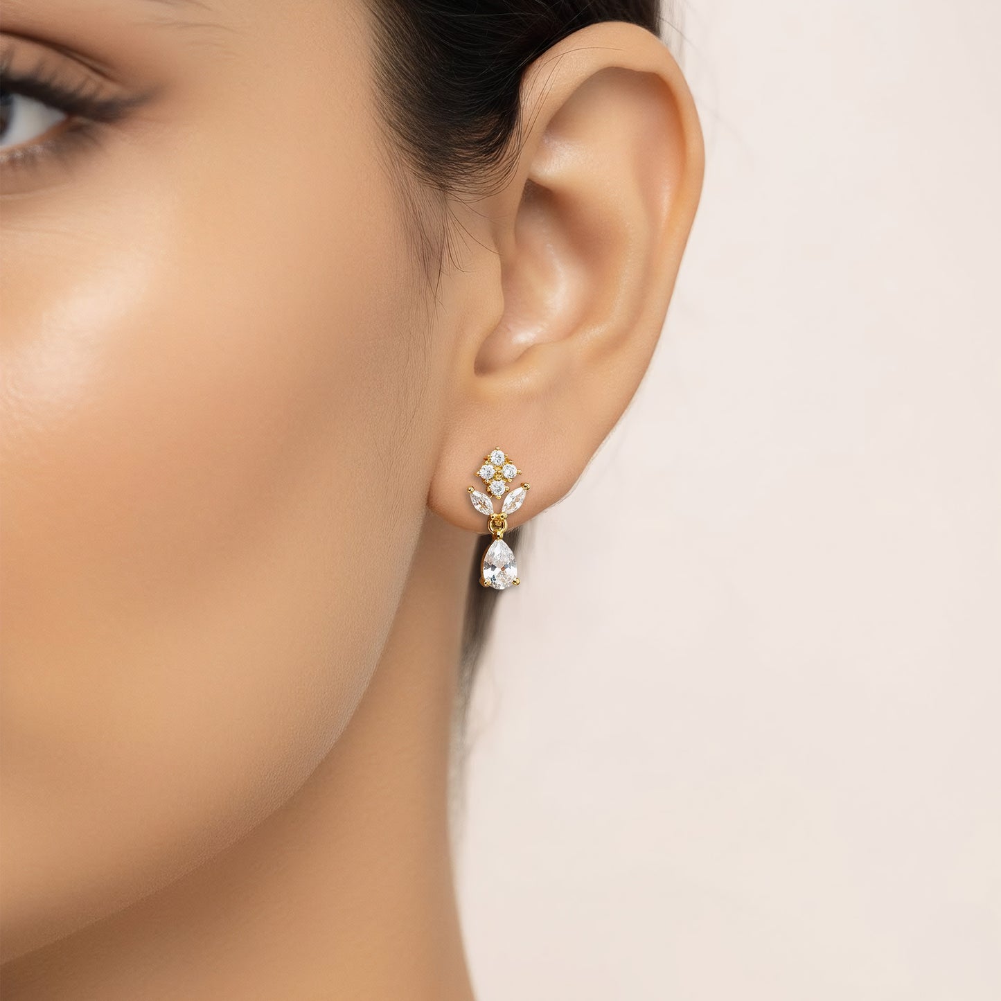 Gold Plated AD Minimal Drop Earrings for Women