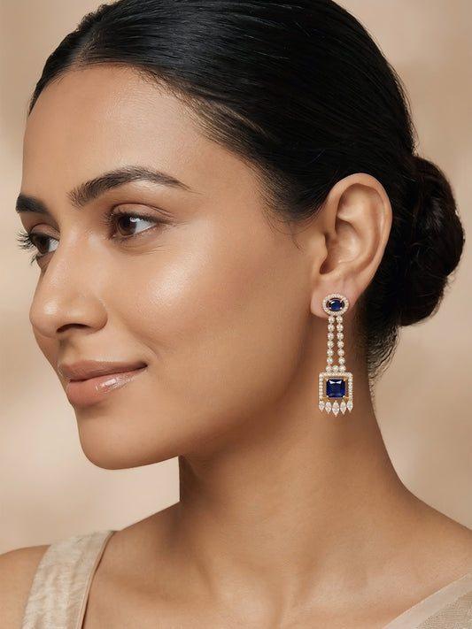 Gold Plated Blue American Diamond Earrings for Women