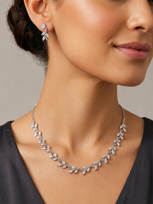 Silver Plated AD Floral Jewellery Set for Women