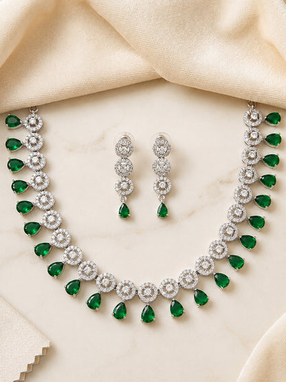 Silver Plated Green AD Jewellery Set for Women