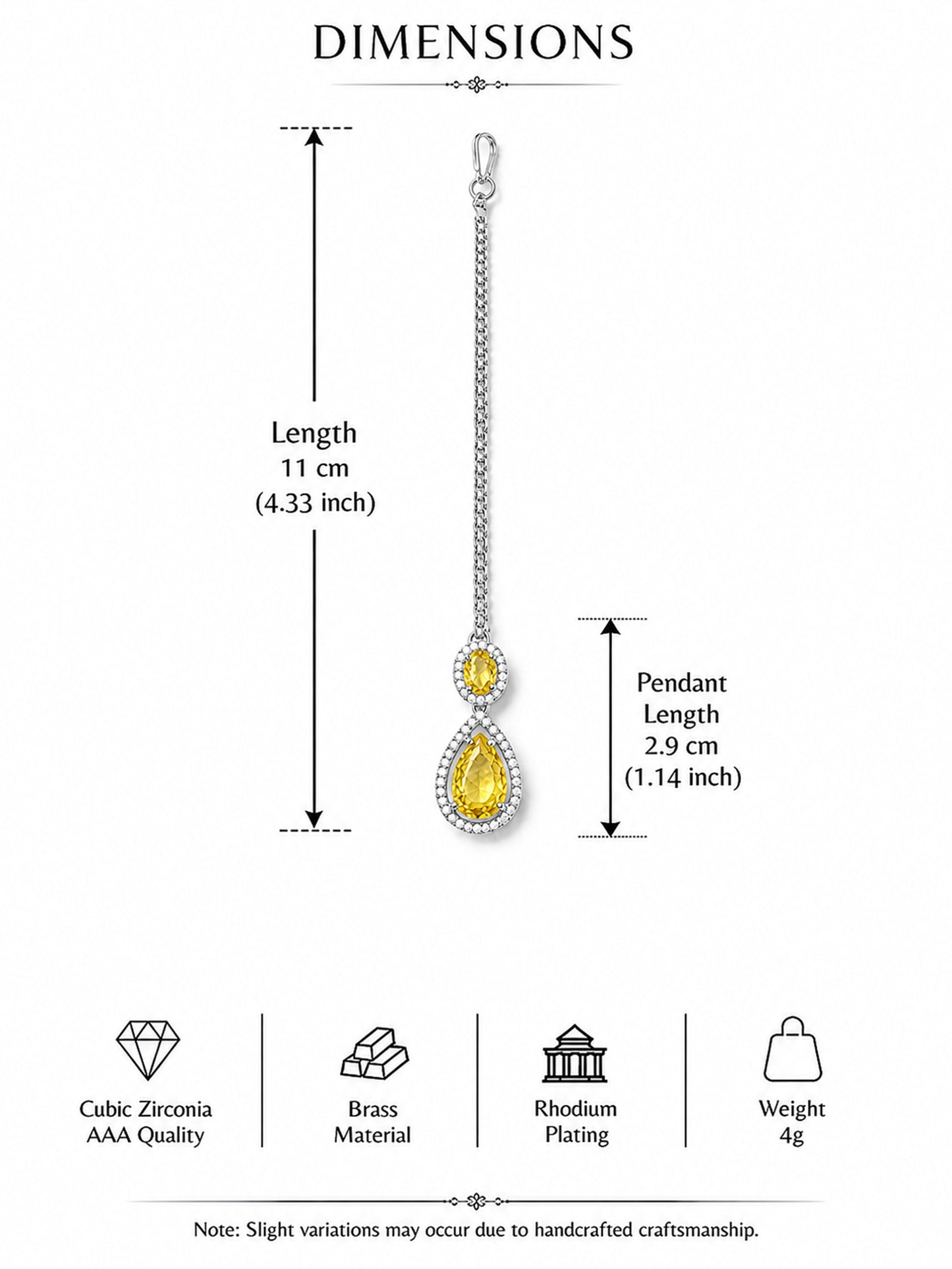 Silver Plated Yellow AD Maang Tikka for Women