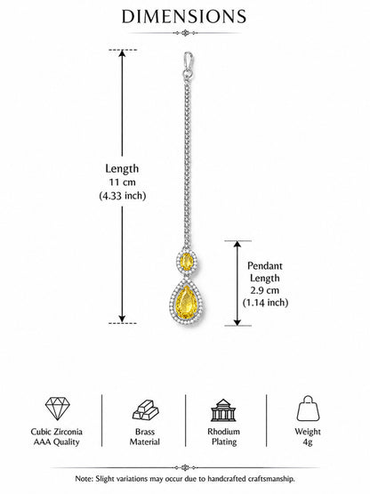 Silver Plated Yellow AD Maang Tikka for Women