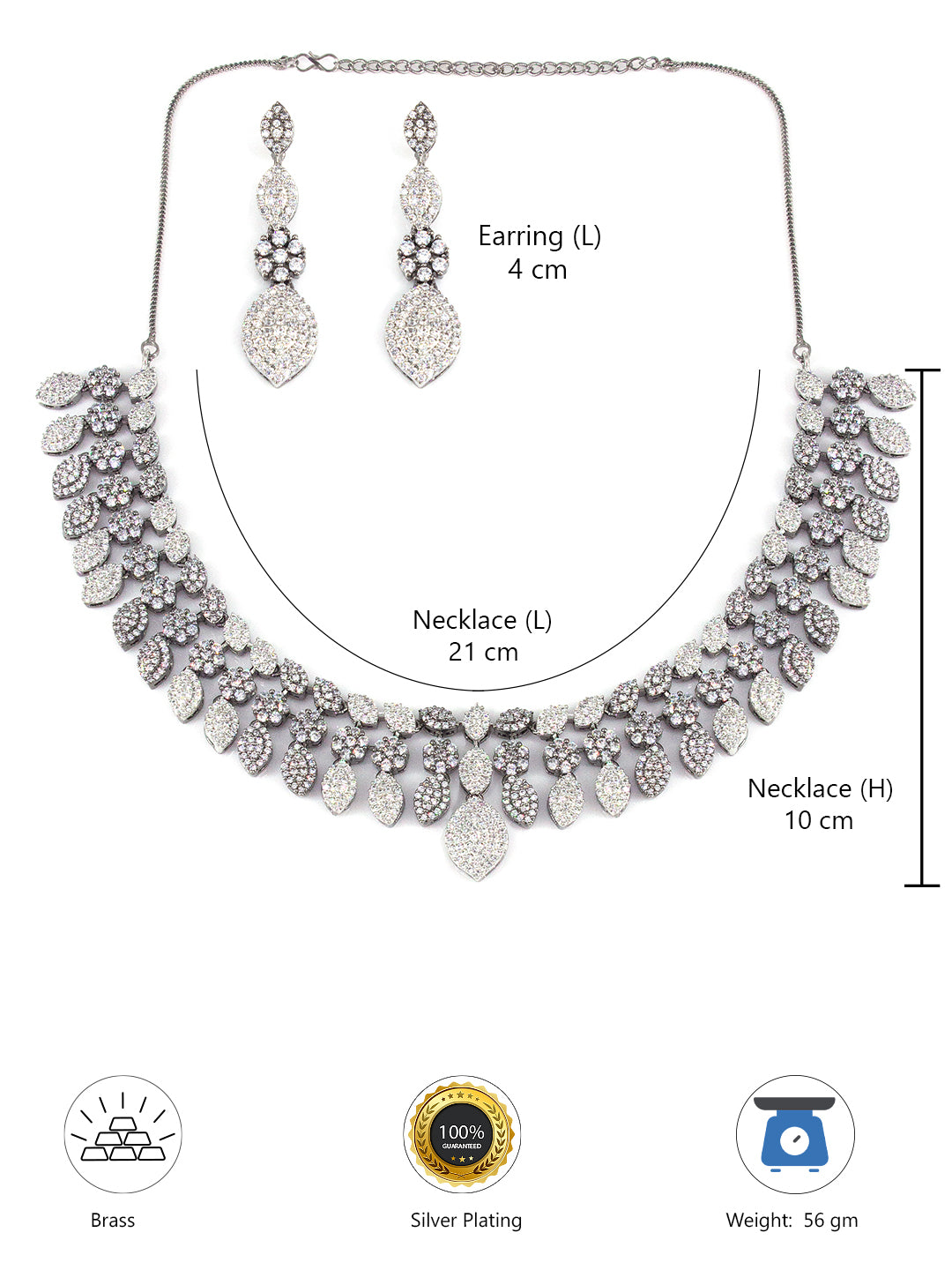 Silver Plated Black AD Floral Designer Jewellery Set