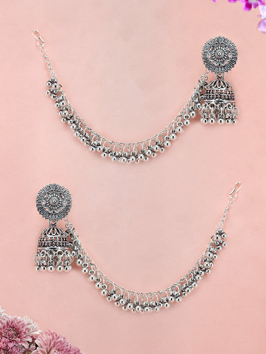 Oxidized Chain Beads Drop Jhumka Earrings