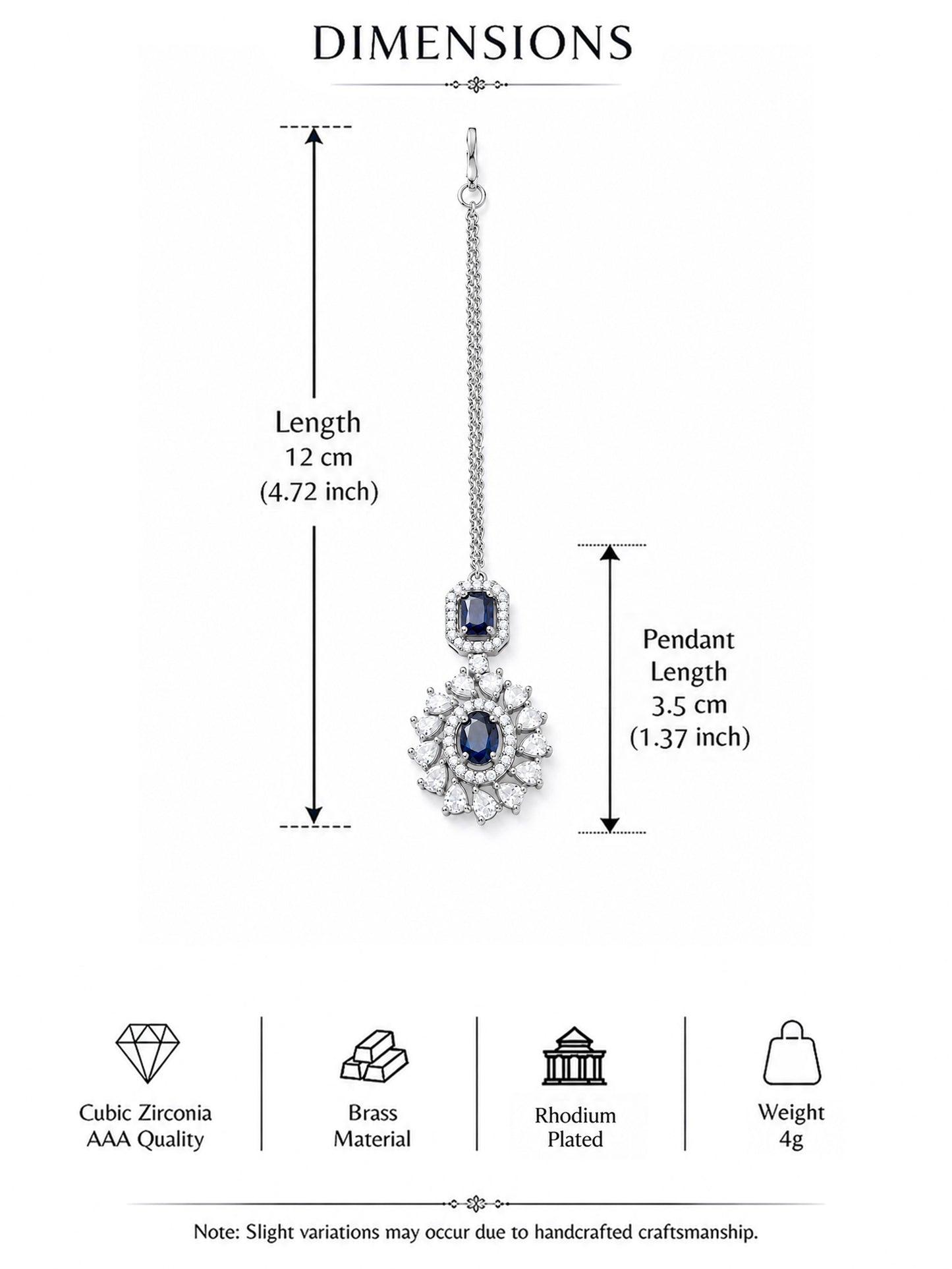 Silver Plated Blue AD Maang Tikka for Women