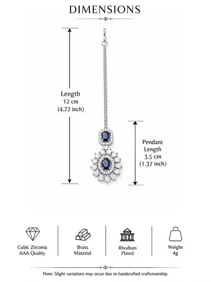 Silver Plated Blue AD Maang Tikka for Women