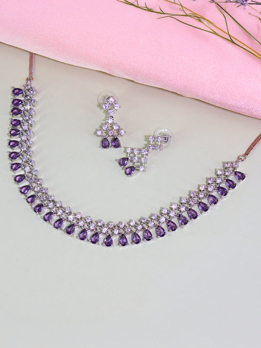 Silver Plated Purple AD Sleek Designer Jewellery Set