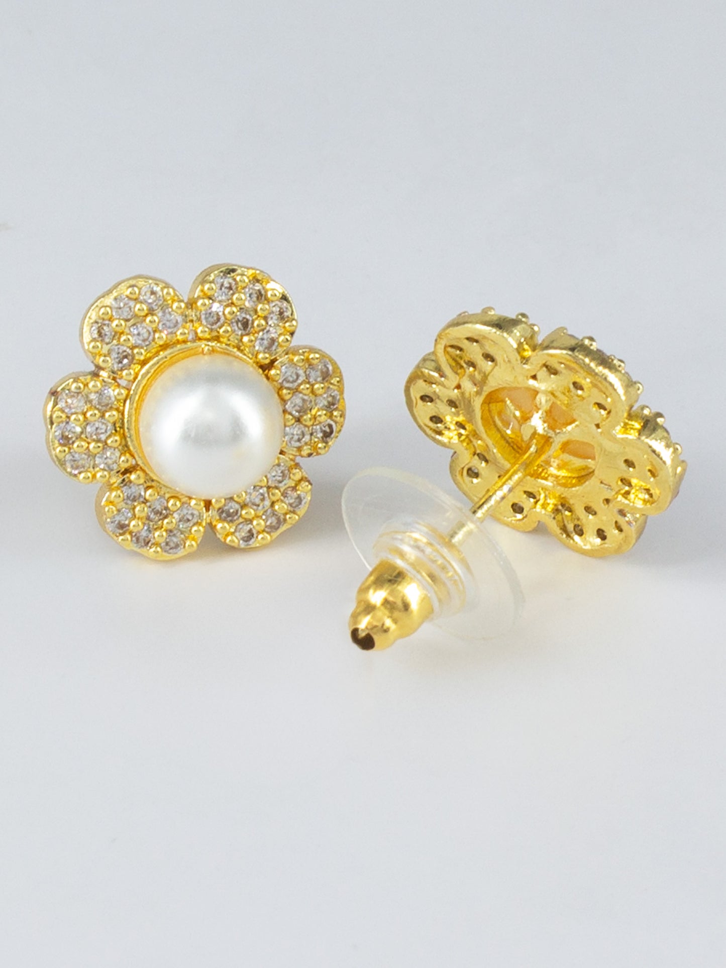Gold Plated AD Pearl Stud Earrings for Women