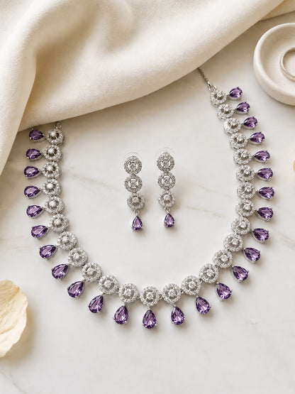 Silver Plated Purple AD Jewellery Set for Women