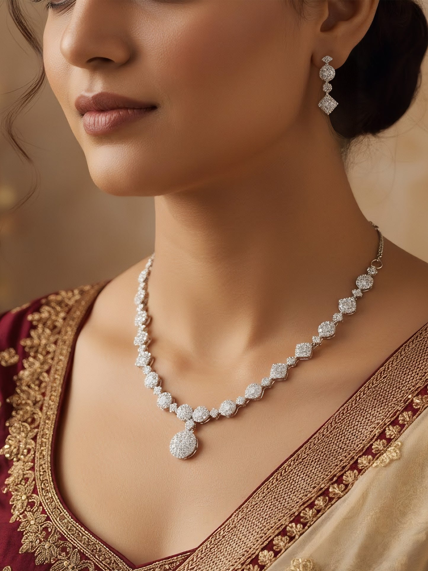 Silver Plated White American Diamond Jewellery Set for Women