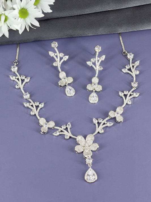 Silver Plated White American Diamond Designer Jewellery Set