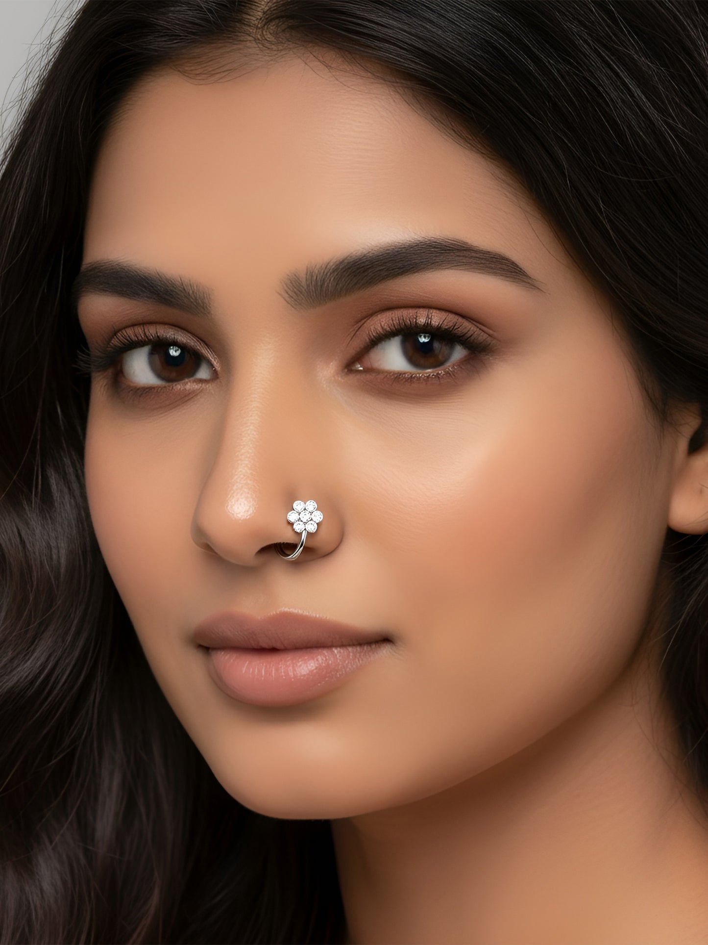 Set of 4 Silver & Gold Plated White AD Press On Nose Pins for women