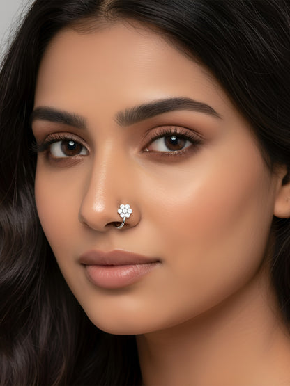Set of 4 Silver & Gold Plated White AD Press On Nose Pins for women
