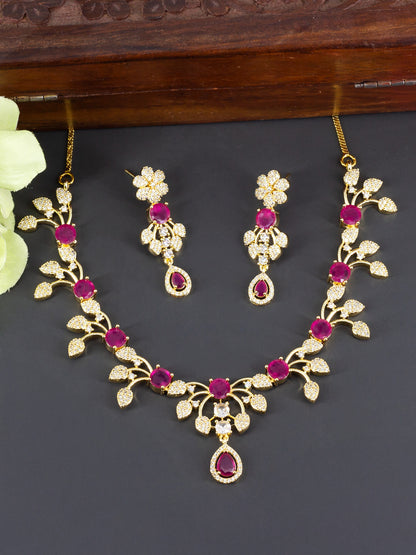 Gold Plated Red AD Designer Jewellery Set for Women