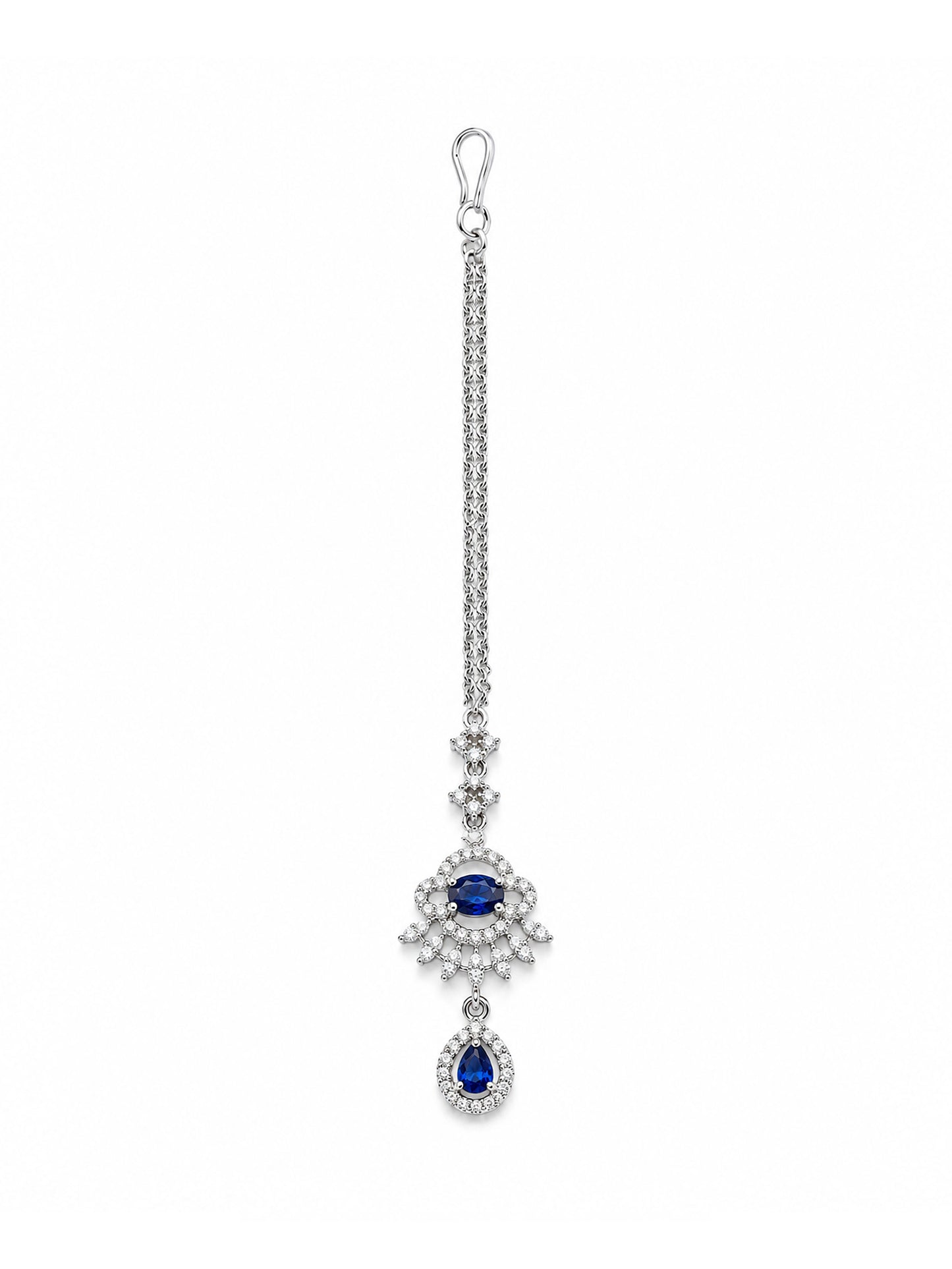 Silver Plated Blue AD Maang Tikka for Women