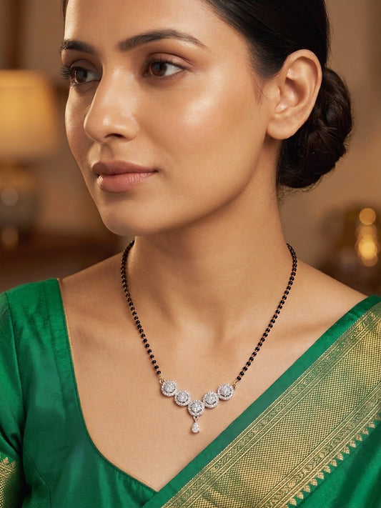 Silver Plated American Diamond Studded Mangal sutra