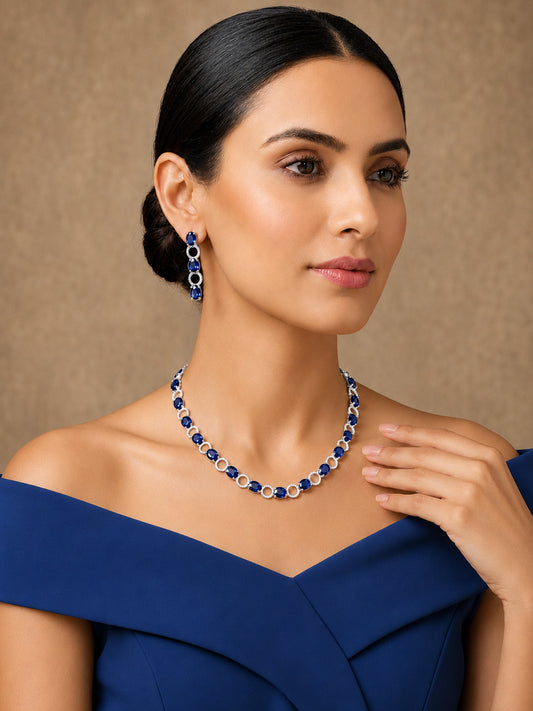 Silver Plated Blue AD Choker Set for Women