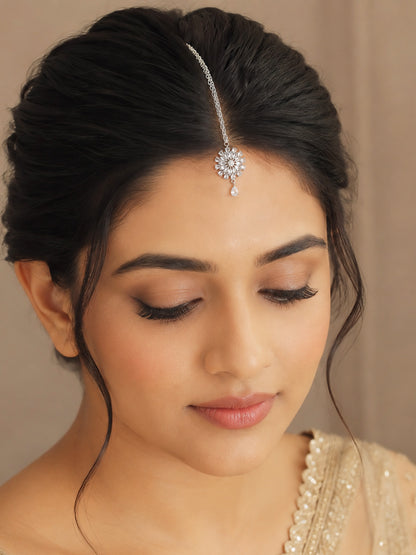 Silver Plated AD Maang Tikka for Women