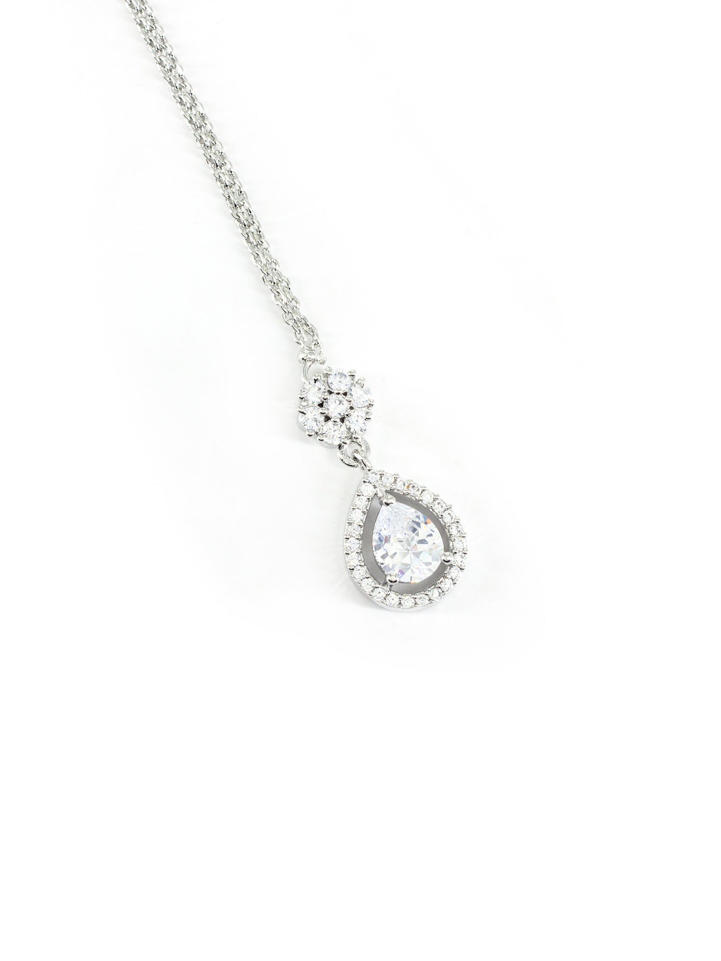 Rhodium Plated White AD Teardrop Maang Tikka for Women