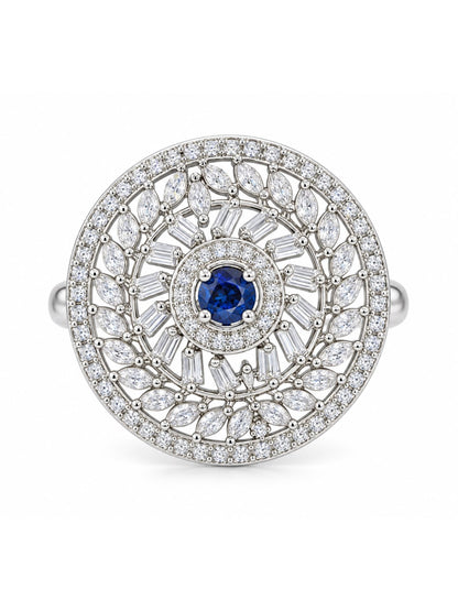 Silver Plated Blue AD Finger Ring for Women