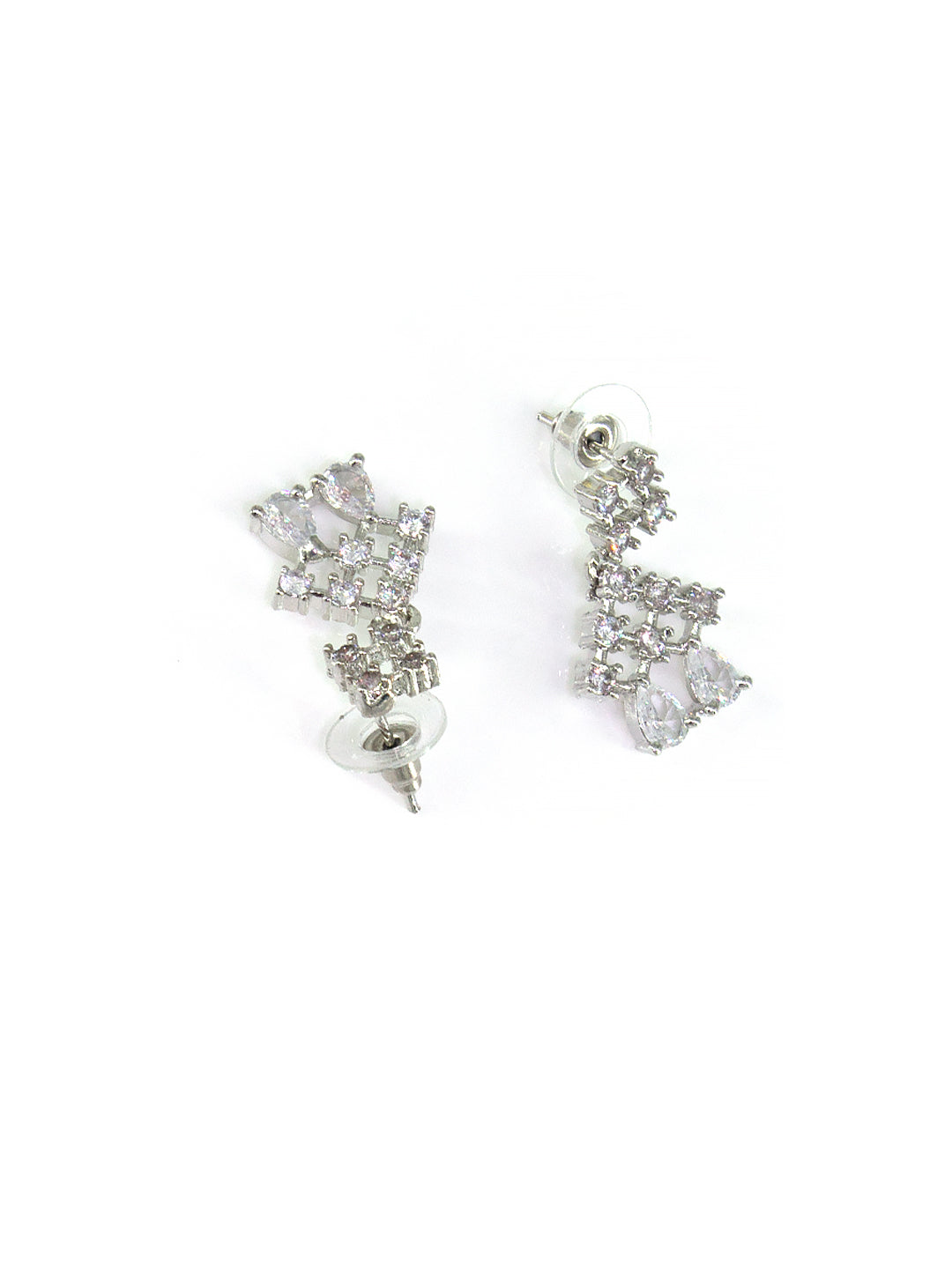 Rhodium-Plated Teardrop AD-Studded Jewellery Set