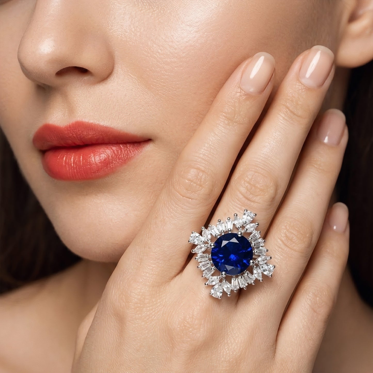 Silver Plated Blue AD Finger Ring for Women