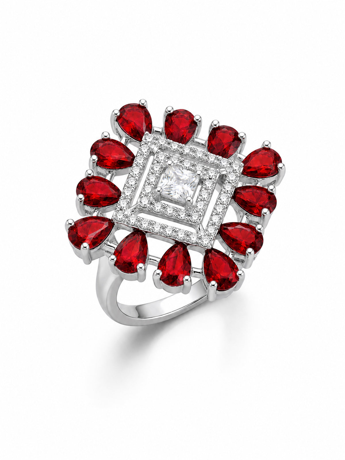 Silver Plated Red AD Finger Ring for Women