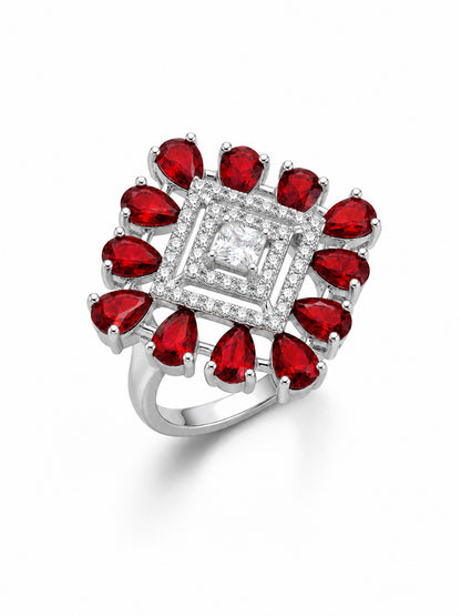 Silver Plated Red AD Finger Ring for Women